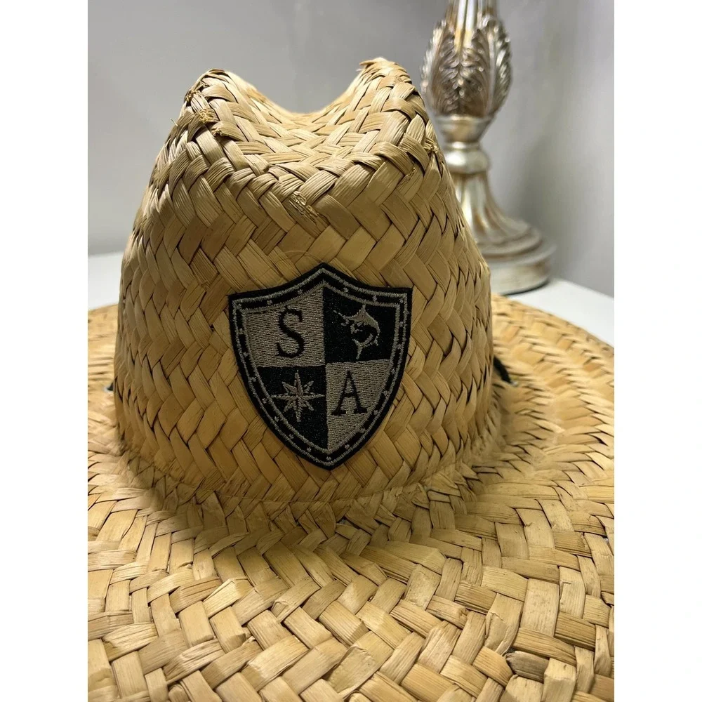 SA Co Straw Sun Hat Mens Wide Brim Lifeguard Fishing American Flag Grey Black
